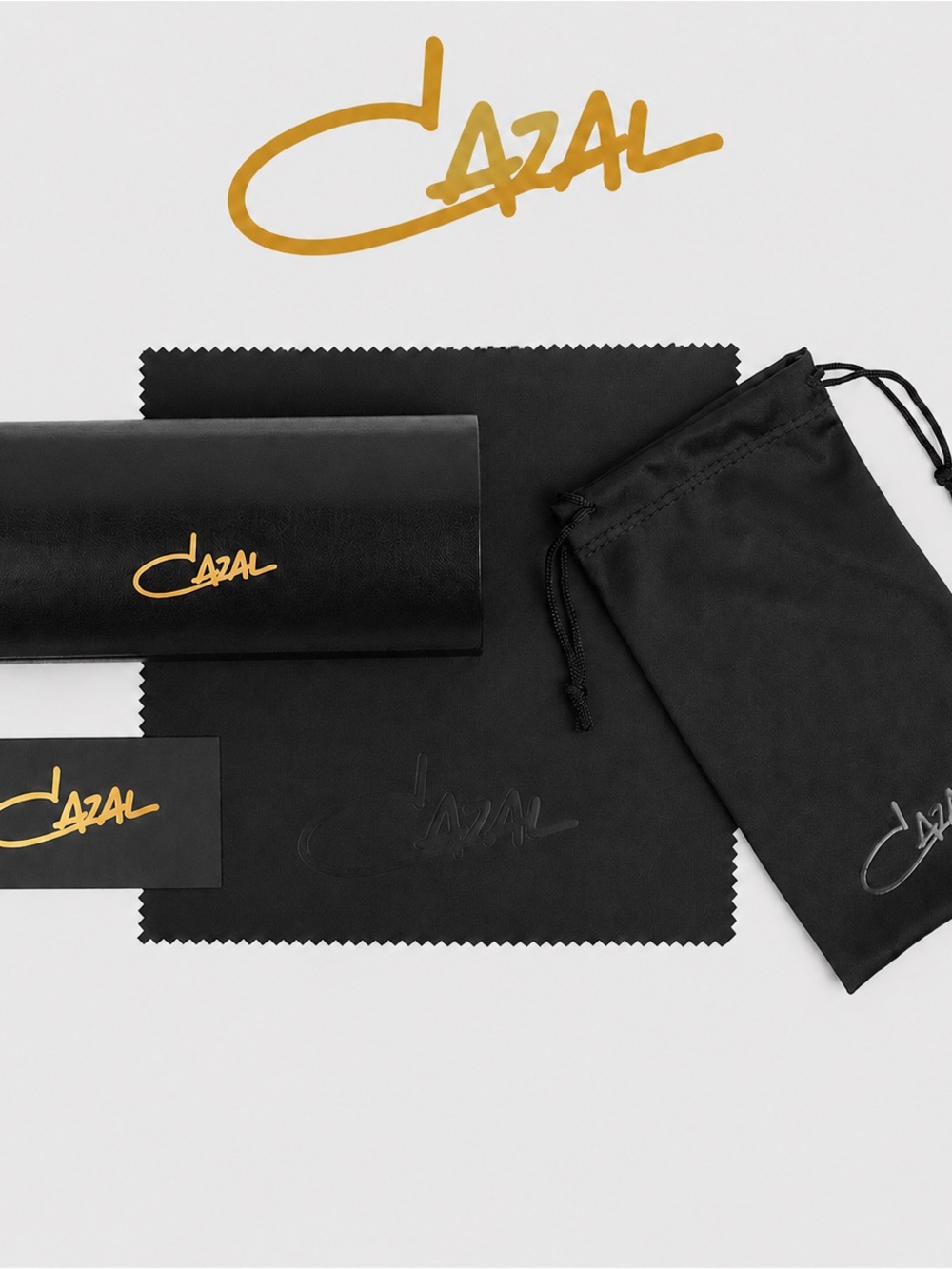 CAZAL Eyewear Case / Cleaning Cloth/Pouch & Logo Card Set Black Gold